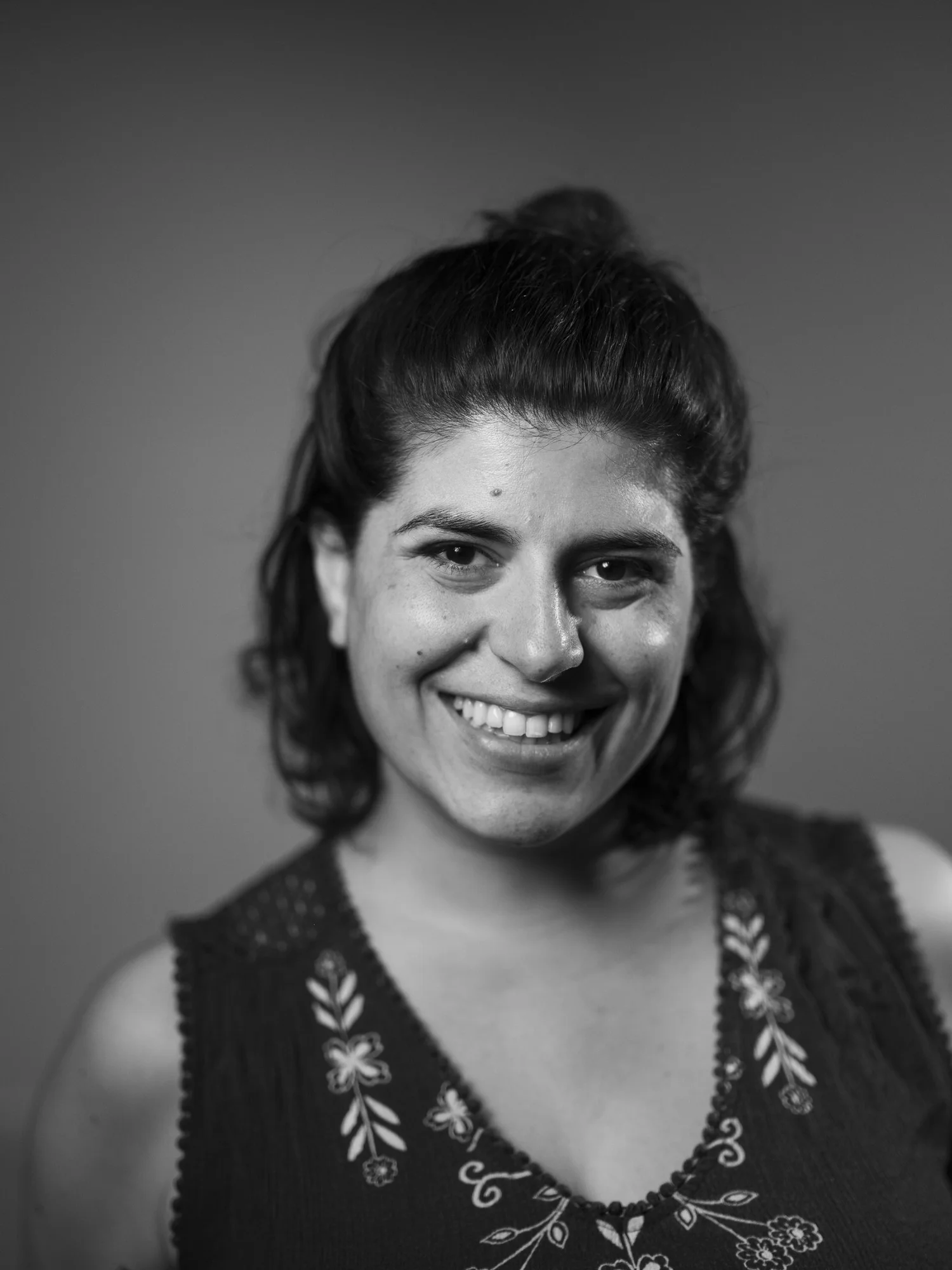 Relaxed smiling portrait in black and white