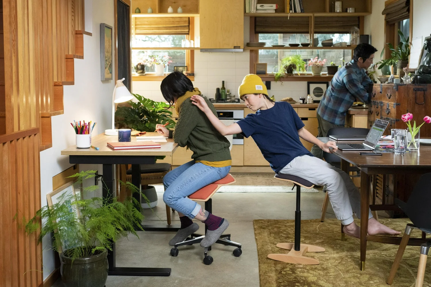 Person working from home among plants