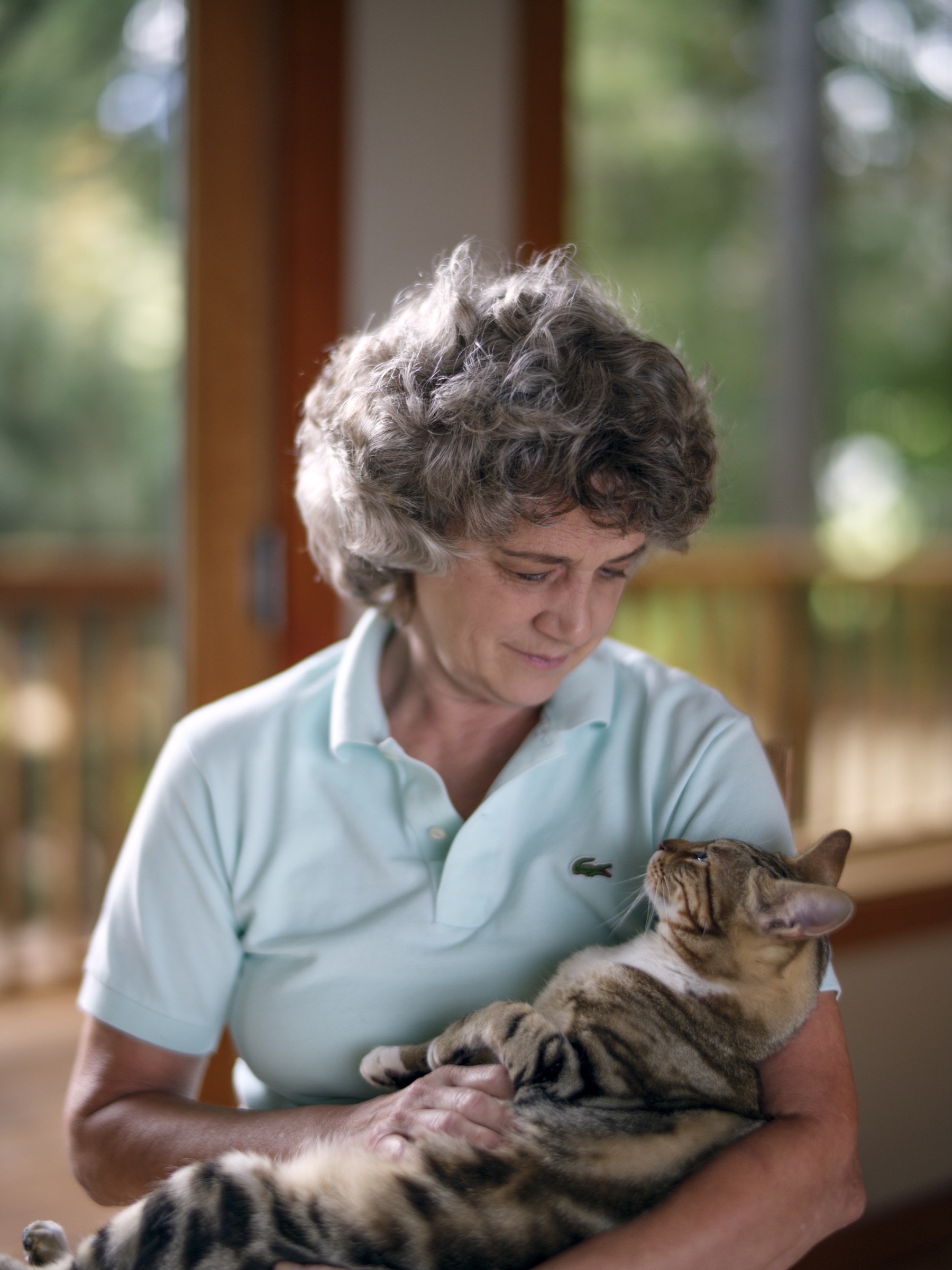 Warm lifestyle portrait of a person holding a cat