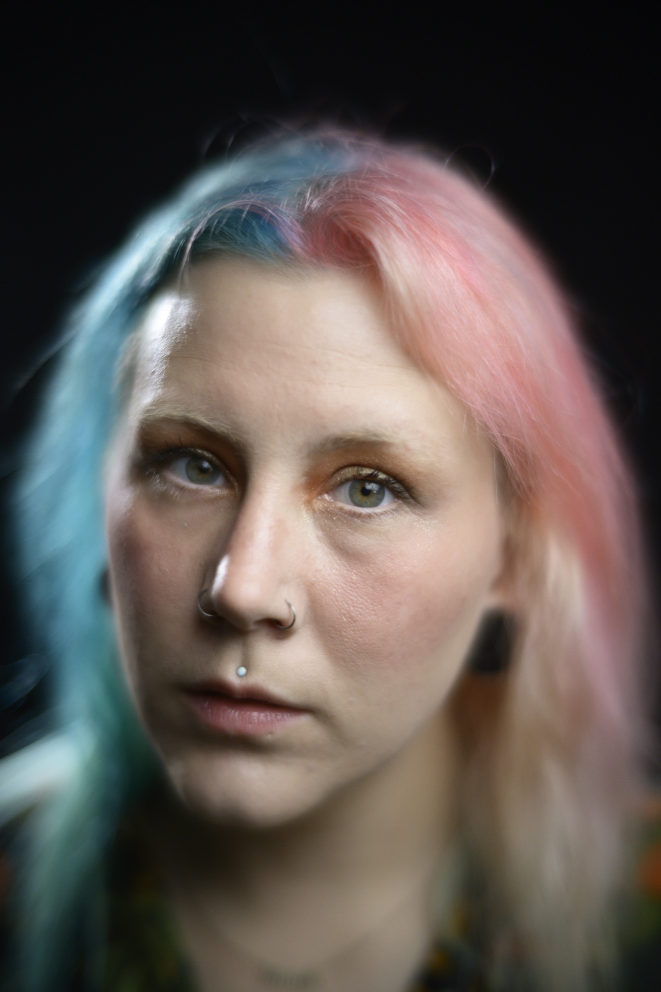 Color-lit close portrait