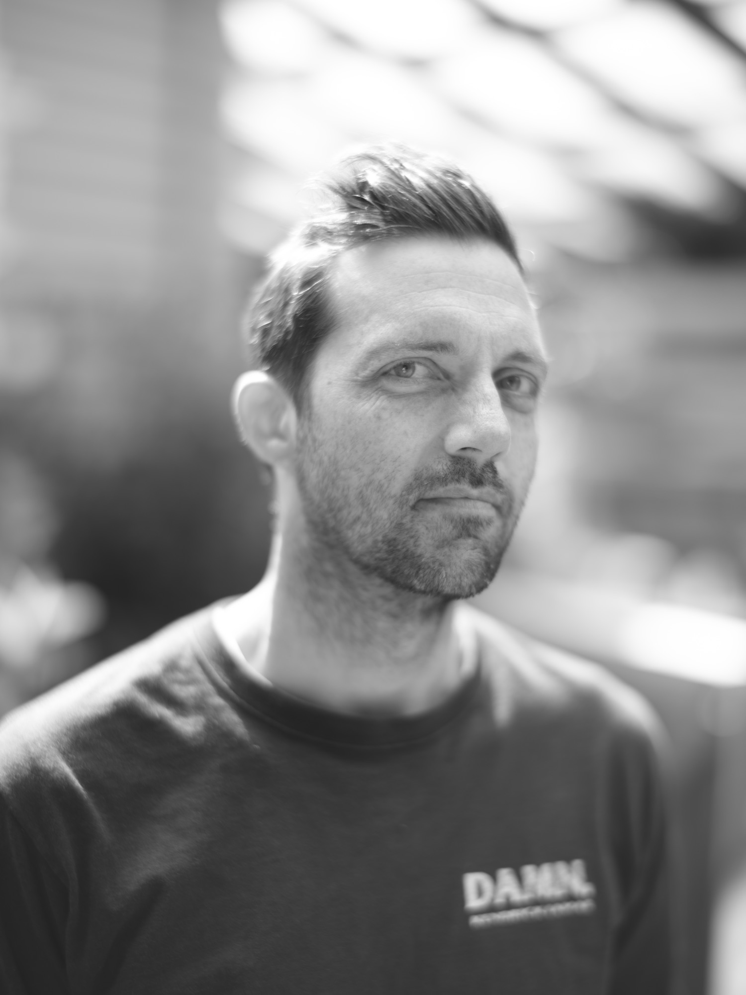 Black-and-white actor headshot